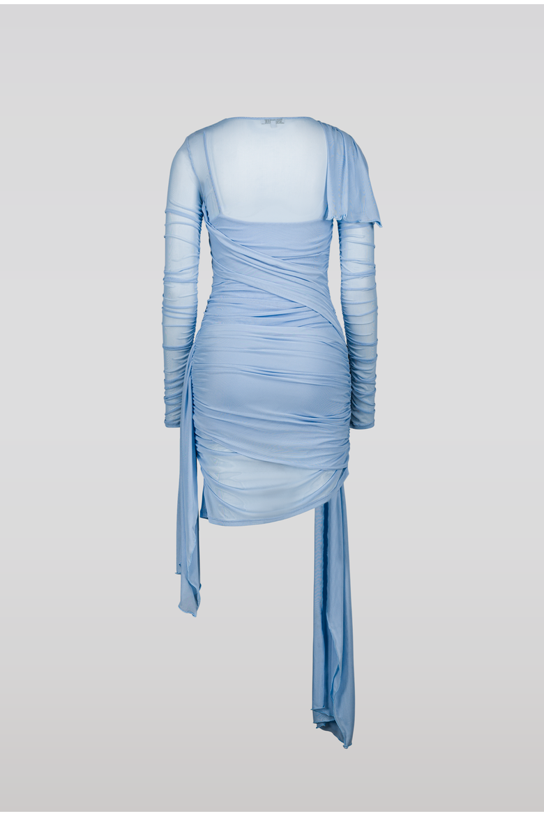 Draped Mesh Dress, Alternate, color, Light Blue