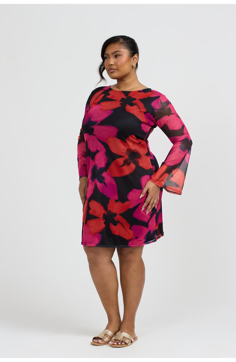 FASHION-SZN CURVE Bold Floral Print Mini Dress, Alternate, color, Pink