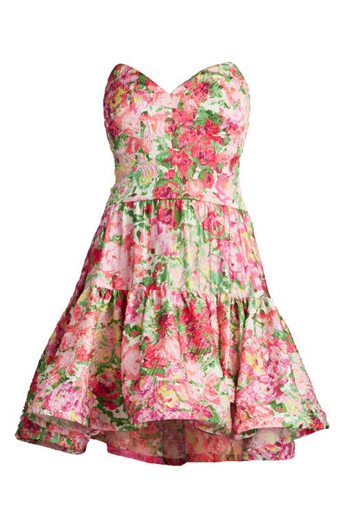 Sho By Tadashi Shoji Floral Print Ruffle Strapless Dress In Pink/floral