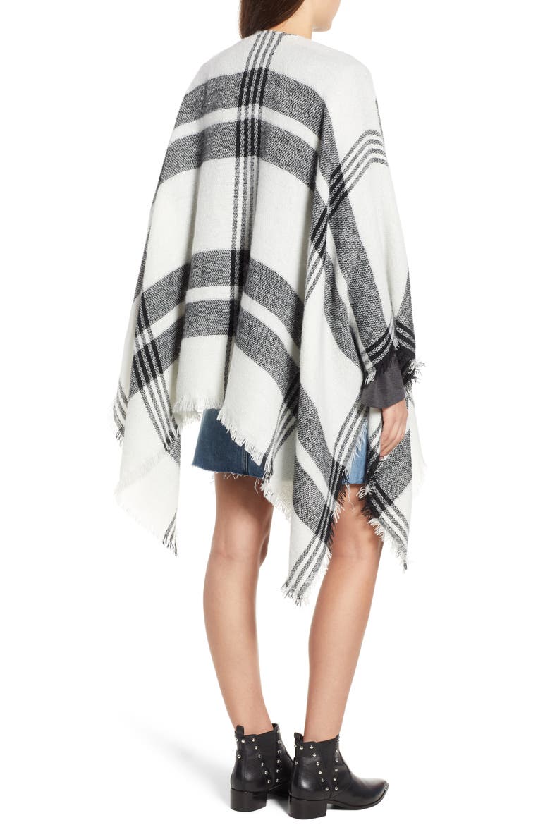 Plaid Poncho, Alternate, color, IVORY/ BLACK
