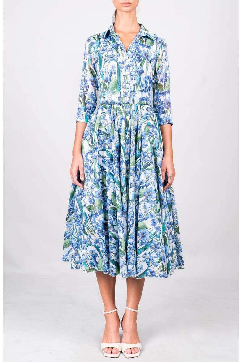 Crocus Hyancinth A-Line Midi Shirtdress, Main, color, White Blue