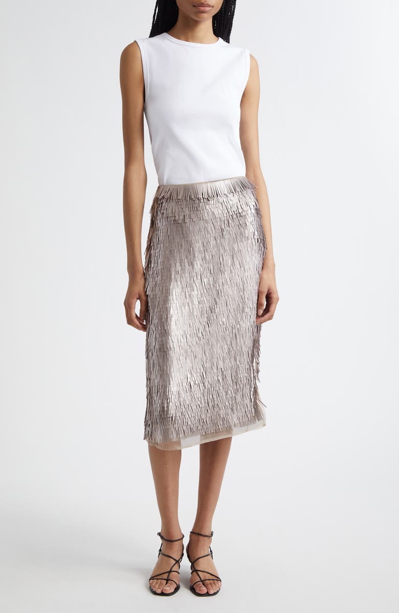 Róhe Sequin Fringe Skirt, Alternate, color, Silver
