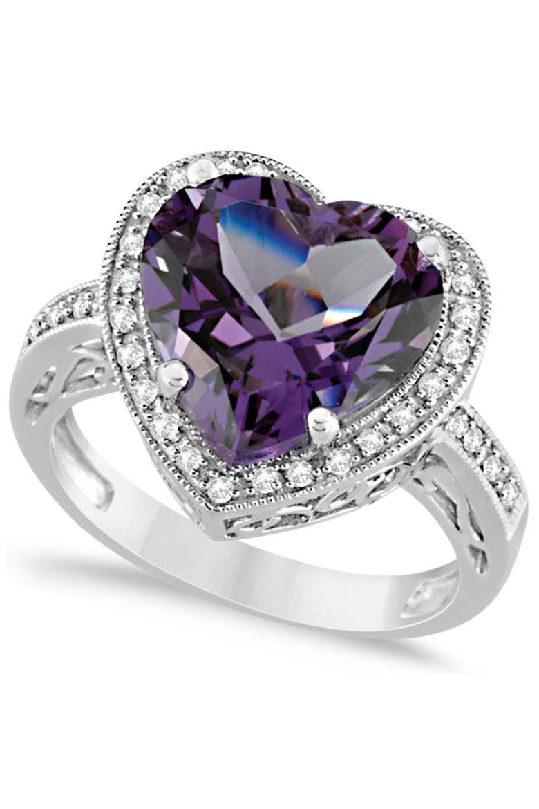 Heart Shaped Amethyst & Diamond Ring Halo 14K, Main, color, 5.41ct/White Gold