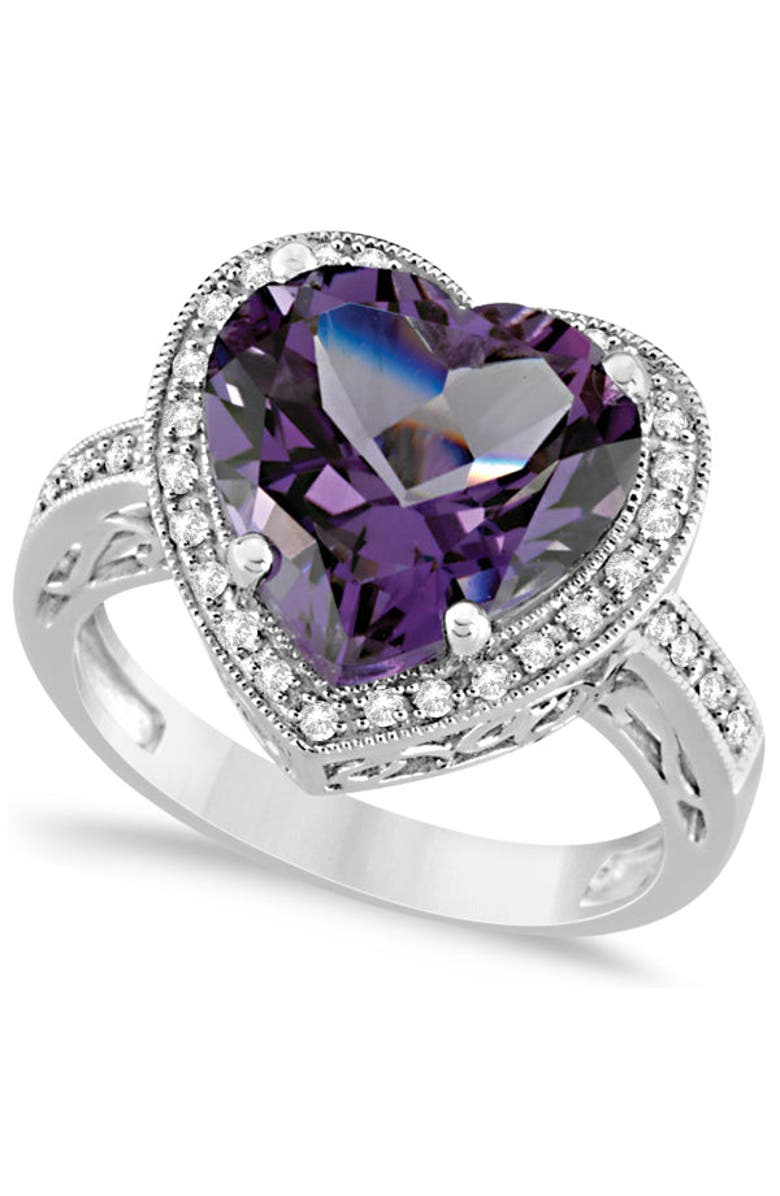 ALLUREZ Heart Shaped Amethyst & Diamond Ring Halo 14K, Main, color, 5.41Ct/White Gold