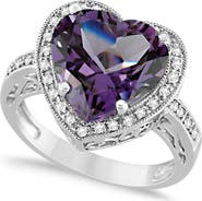 ALLUREZ Heart Shaped Amethyst & Diamond Ring Halo 14K