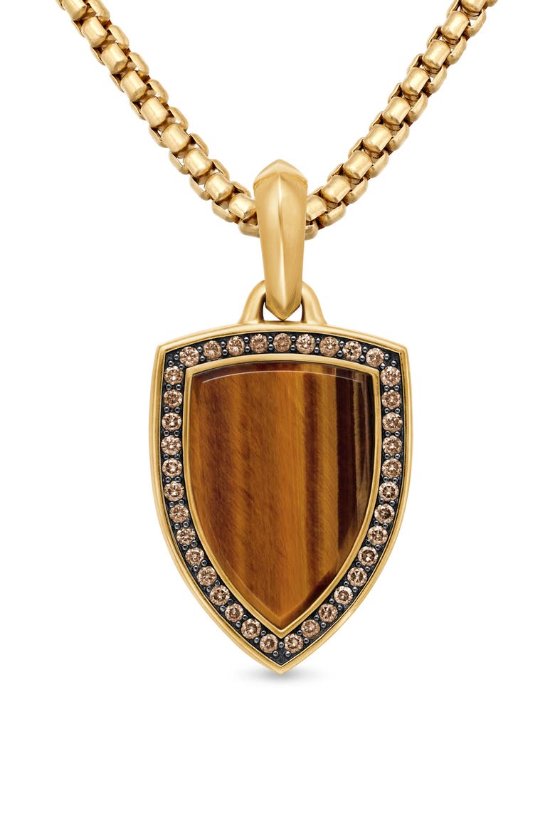 Men's Shield Amulet with Diamonds, Main, color, 18K YELLOW GOLD/ TIGERS EYE