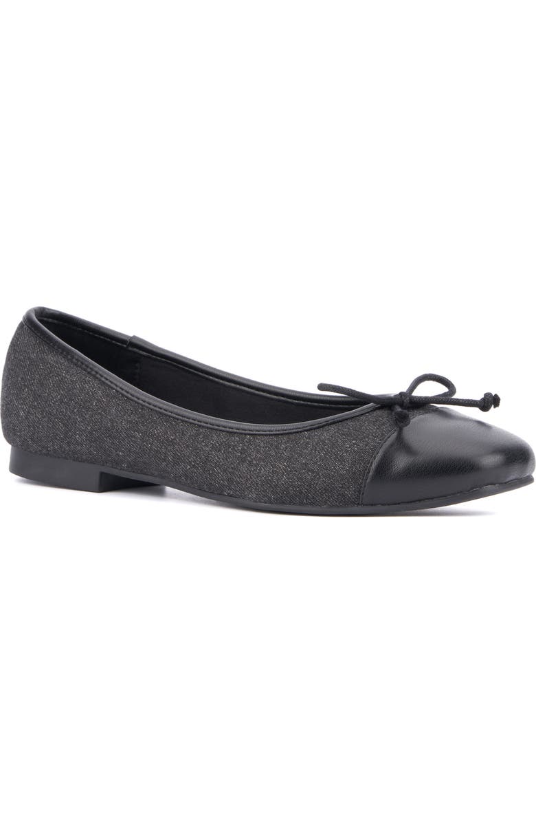 NEW YORK AND COMPANY Patricia Cap Toe Flat, Main, color, Black Denim