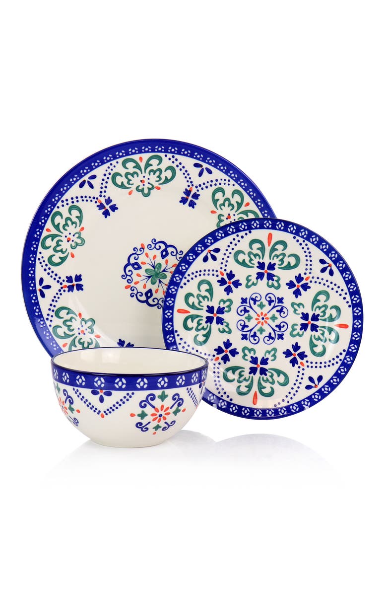 Laurie Gates California Designs Tierra Star 12 piece Hand Painted Dinnerware Set, Alternate, color, Blue