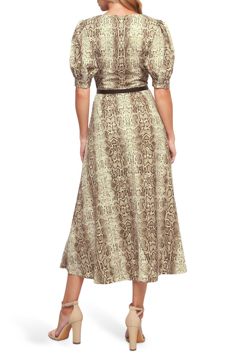 FLYING TOMATO Animal Print Puff Sleeve Midi Dress, Alternate, color, Taupe Brown