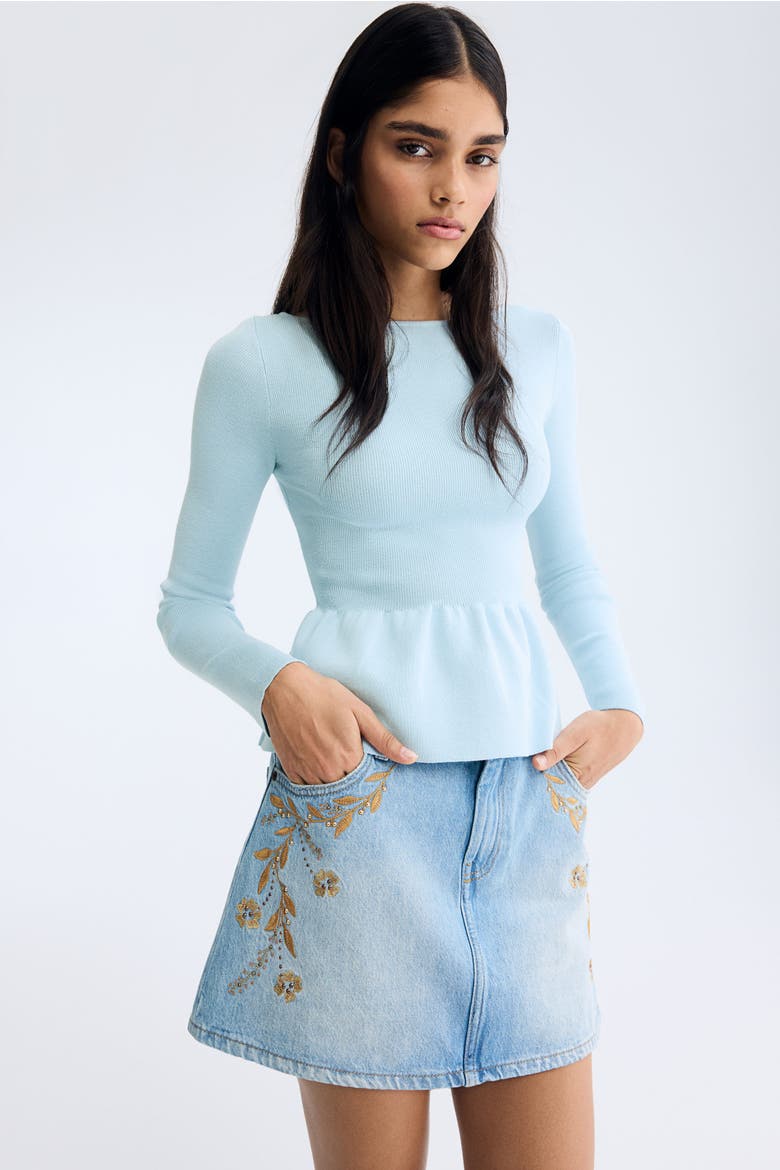 Knitted Peplum Top, Alternate, color, Light blue