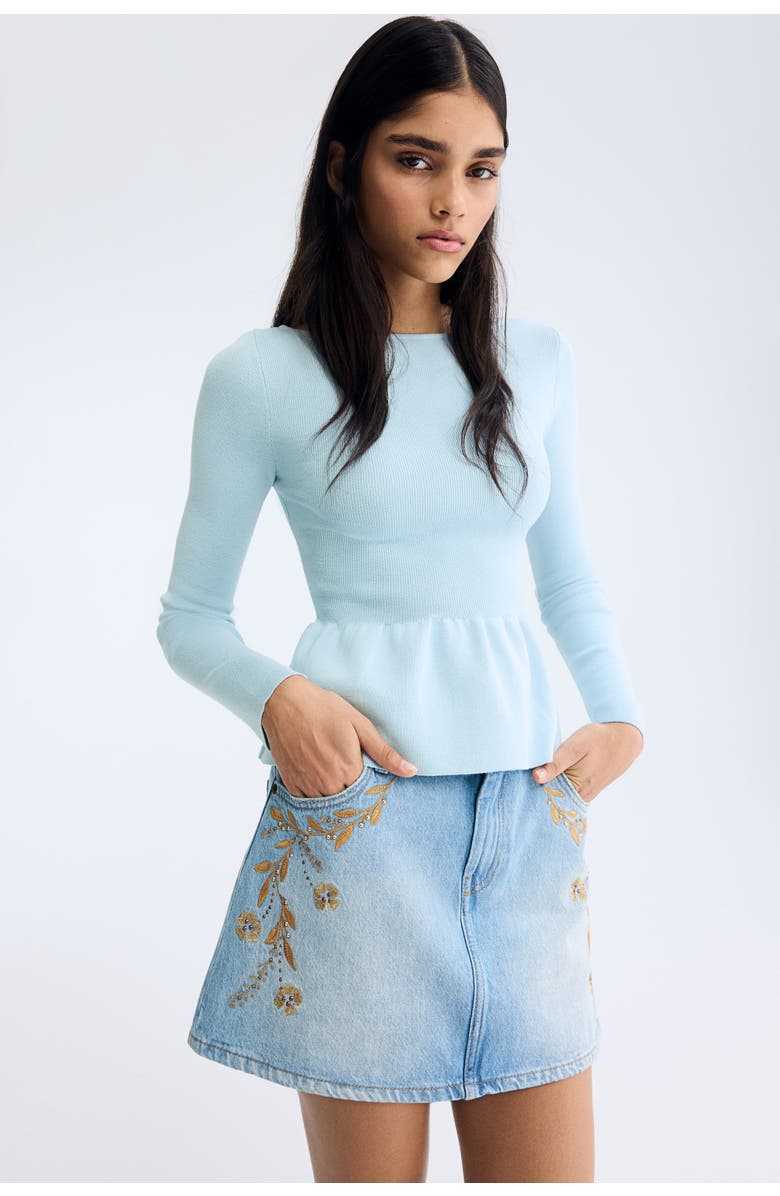 H&M Knitted Peplum Top, Alternate, color, Light Blue