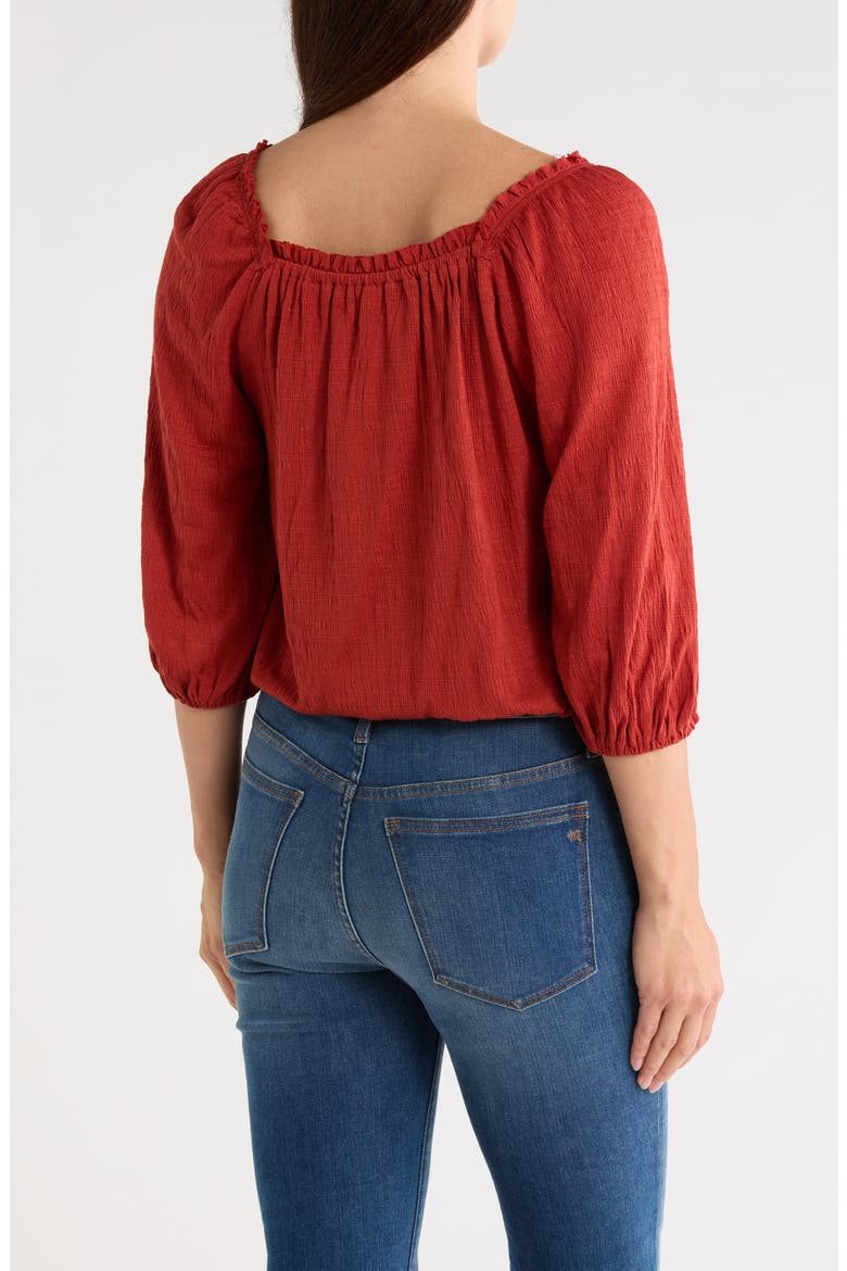Crinkled Balloon Sleeve Bubble Hem Top, Alternate, color, TERRACOTTA