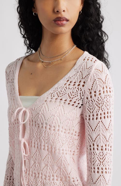 Bp. Fly Away Tie Front Crochet Cardigan In Pink