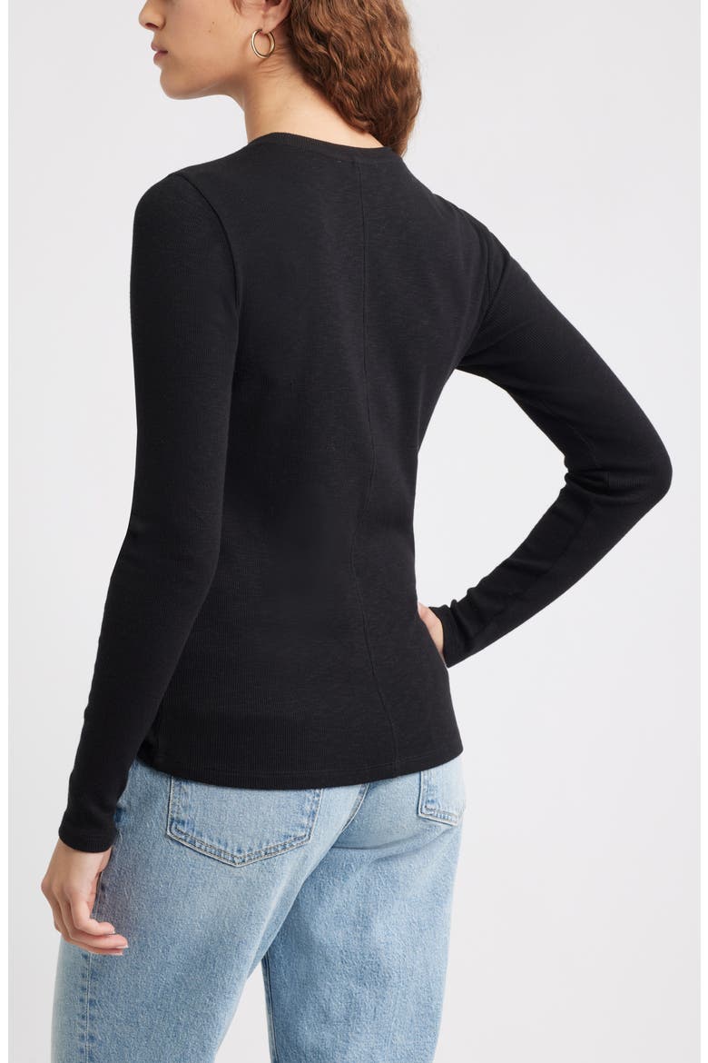 Long Sleeve Cotton Blend Rib T-Shirt, Alternate, color, BLACK