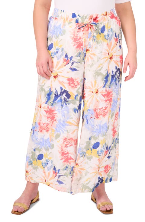 Floral Wide Leg Drawstring Pants (Plus)