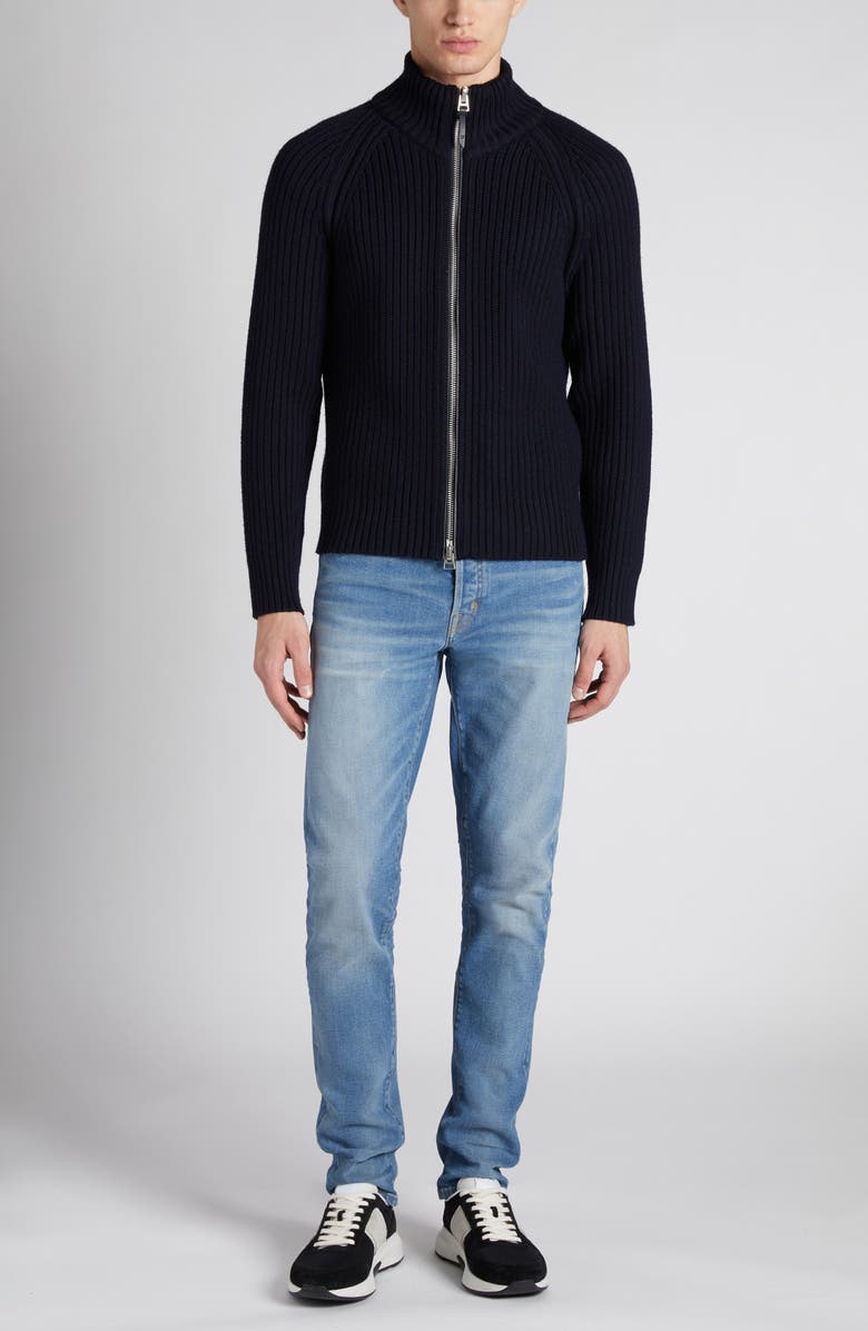 TOM FORD Wool & Cashmere Zip Front Cardigan, Alternate, color, Midnight Navy