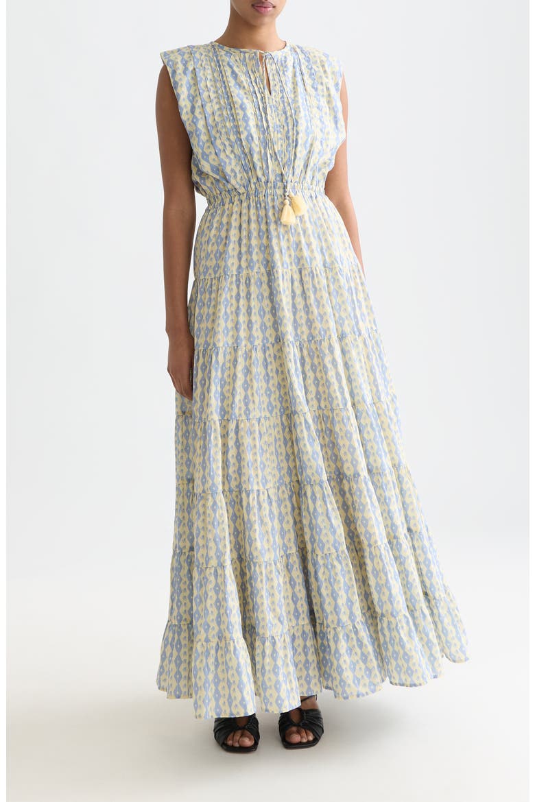 Abstract Print Tiered Cotton Blend Maxi Dress, Main, color, CACTUS STRIPE PLACED RAFFIA