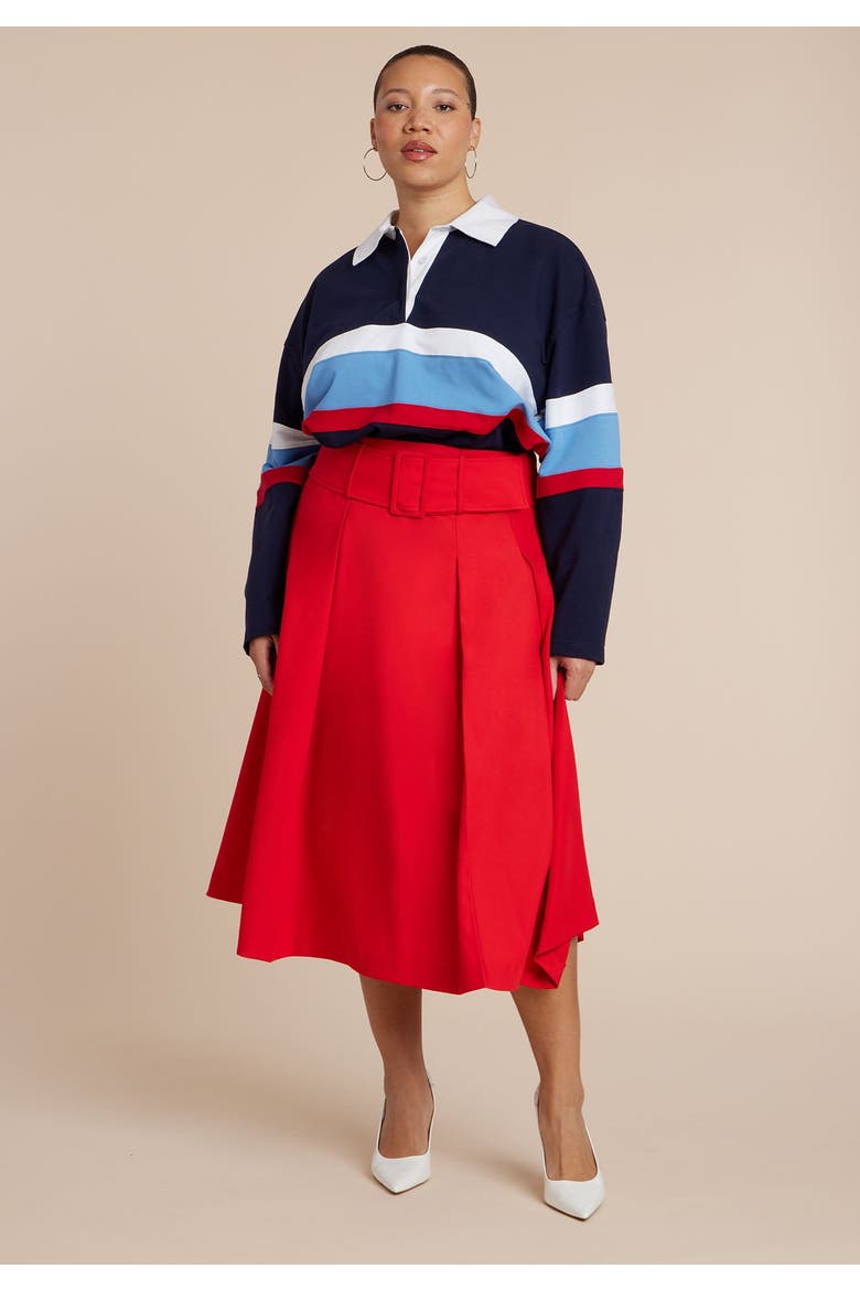 Pleated Belted Midi Skirt, Alternate, color, RED