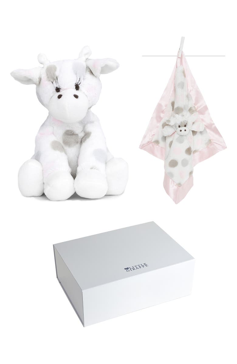 Little Giraffe Stuffed Animal & Blankie Soothing Bundle, Main, color, Pink