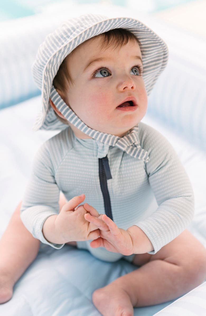 Pehr Kids' Long Sleeve One-Piece Rashguard Swimsuit, Alternate, color, Seersucker Lake