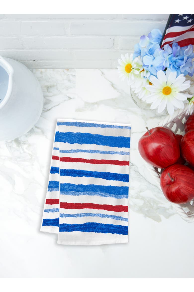 Patriotic Stripe 100% Cotton Kitchen Dishtowels Set of 2 - 4th of July, Alternate, color, Blue
