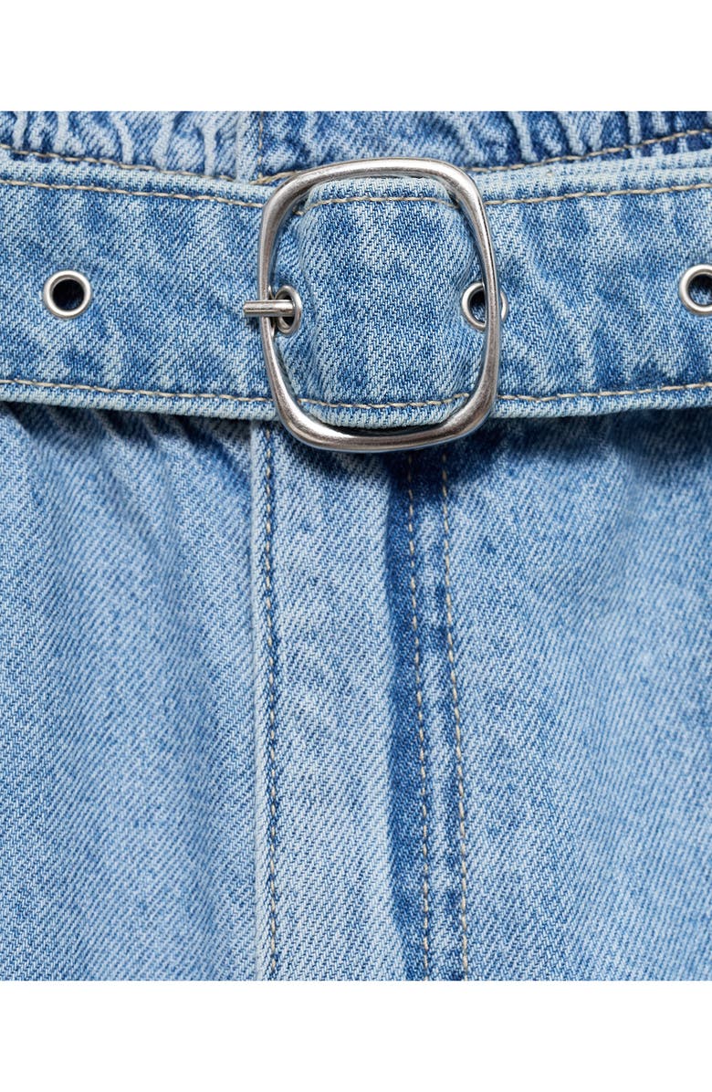 MANGO Paperbag Waist Belted Denim Shorts, Alternate, color, 