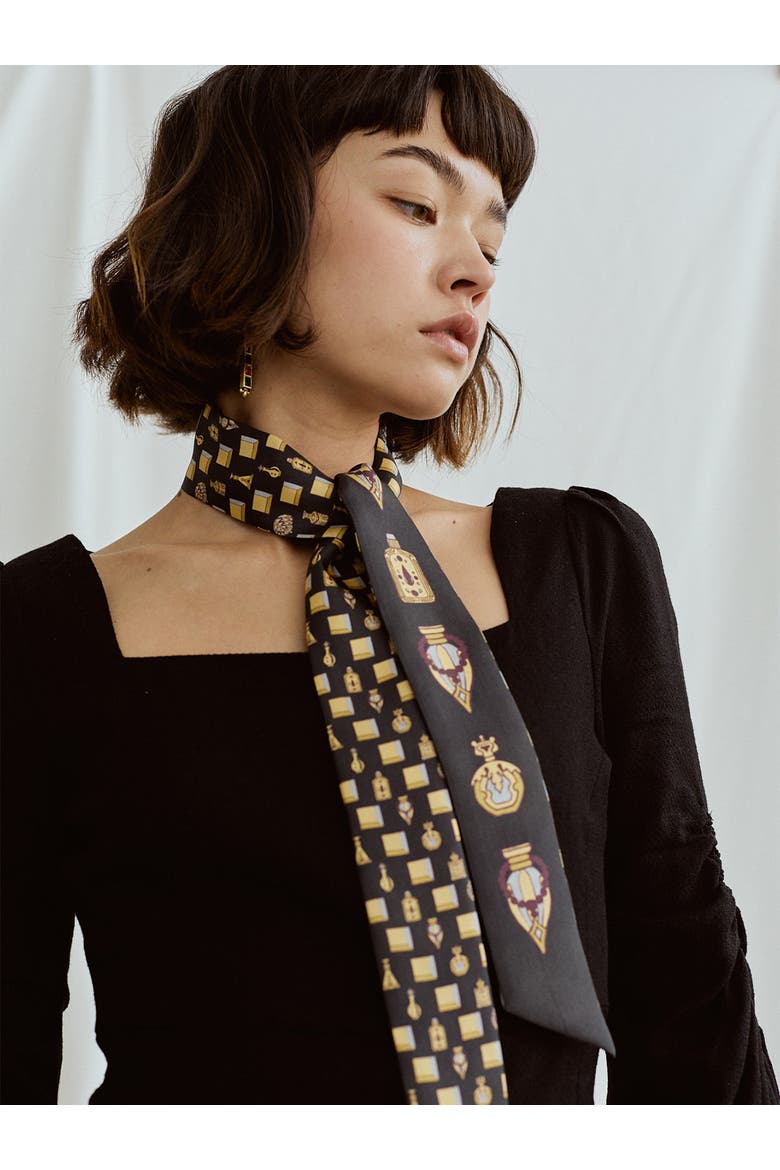 "Amora" Silk Skinny Scarf, Alternate, color, Gold and Black