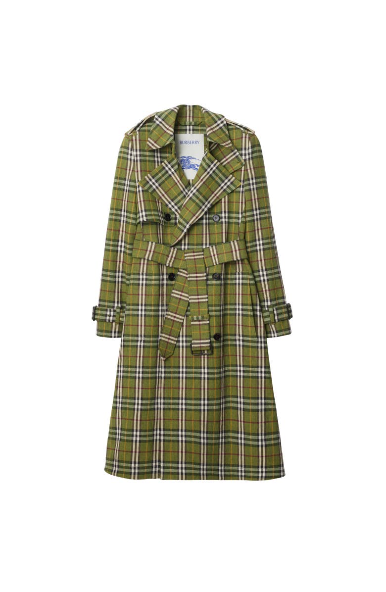 Burberry Long Check Stretch Linen Trench Coat, Alternate, color, 