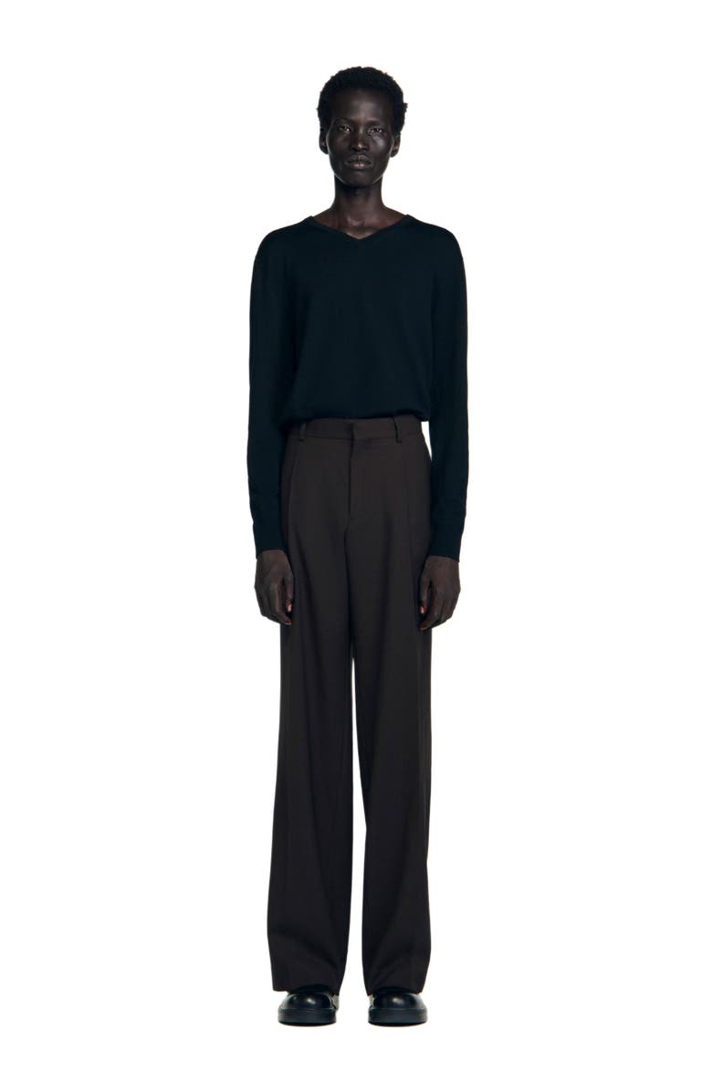 SANDRO Virgin Wool Classic-Fit Trousers, Alternate, color, Chocolate