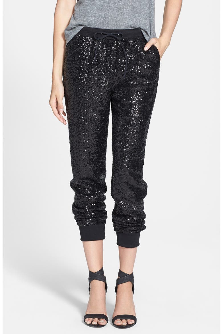 Sequin Track Pants, Main, color, BLACK