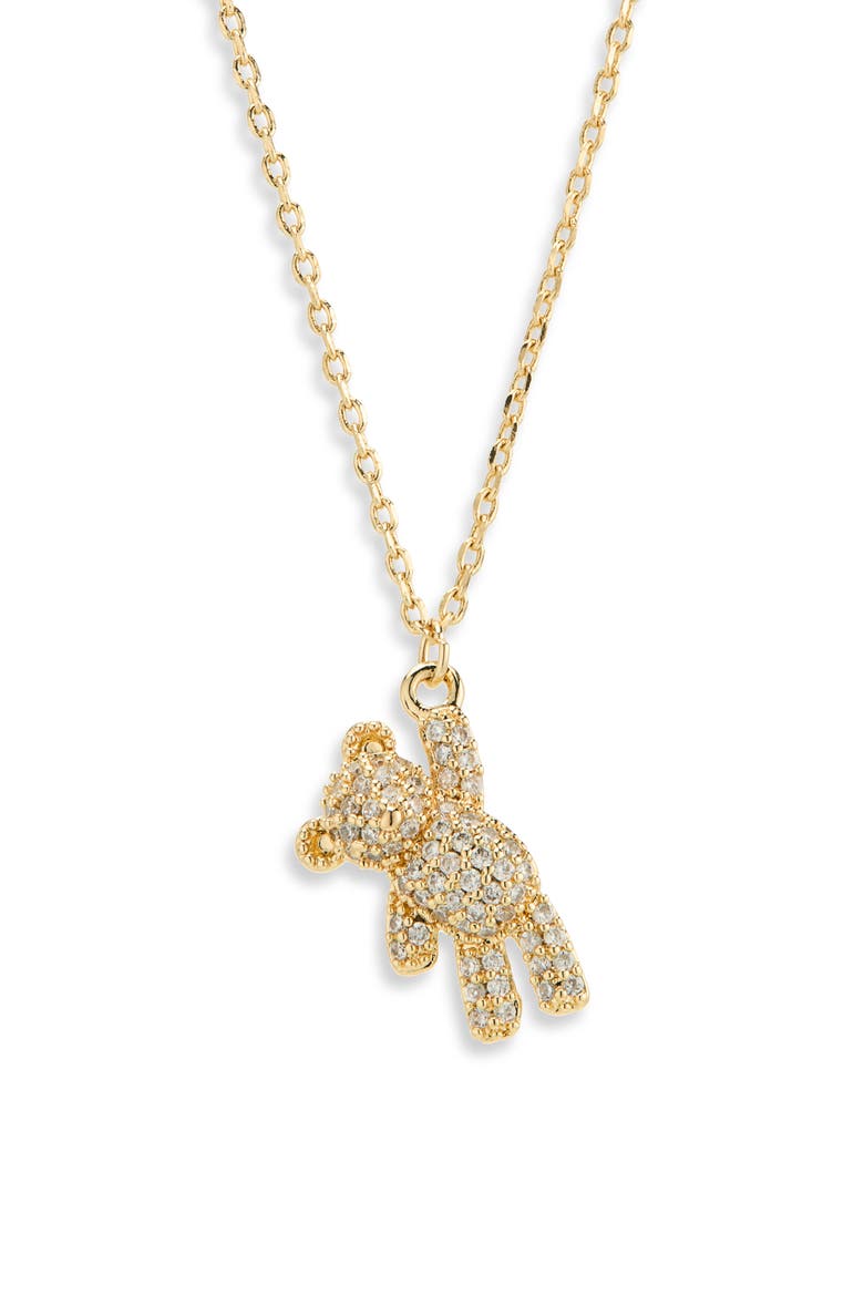 Pavé Cubic Zirconia Bear Pendant Necklace, Alternate, color, CLEAR- GOLD