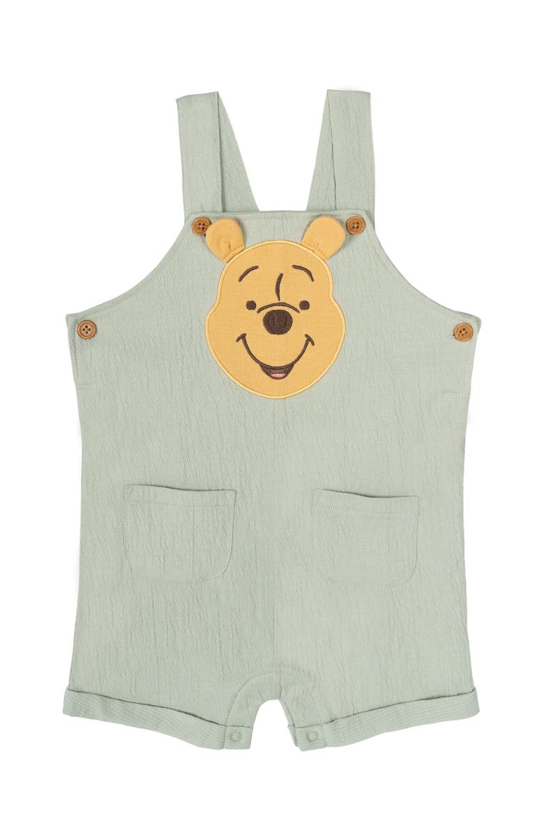 Disney Winnie the Pooh Baby Boys' Shortall and T-Shirt Set with Hat, Alternate, color, Pooh Light Green