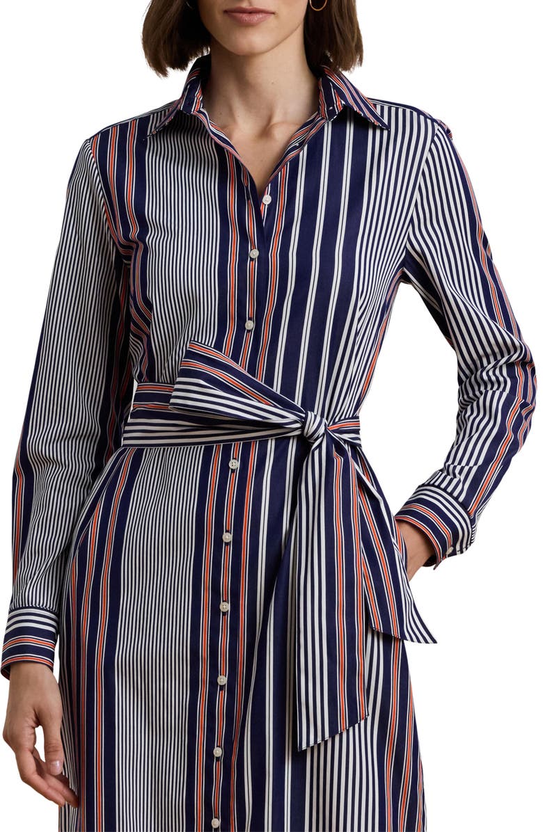 Ralph Lauren Stripe Shirtdress, Alternate, color, Blue/ White/ Orange