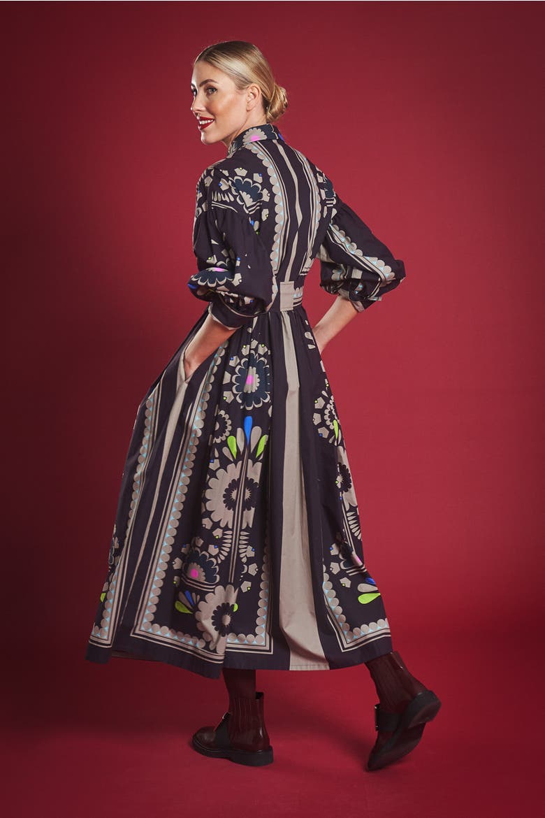 Printed Poplin Dress, Alternate, color, Bordeaux / Wine