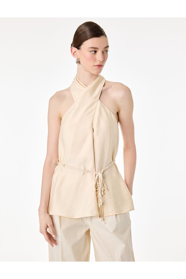 Twisted Halter Neck Top with Belt Detail, Main, color, BEIGE