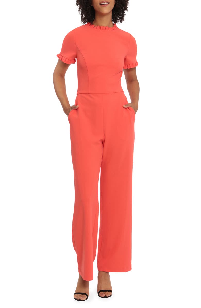 Maggy London Frill Detail Short Sleeve Jumpsuit, Main, color, 
