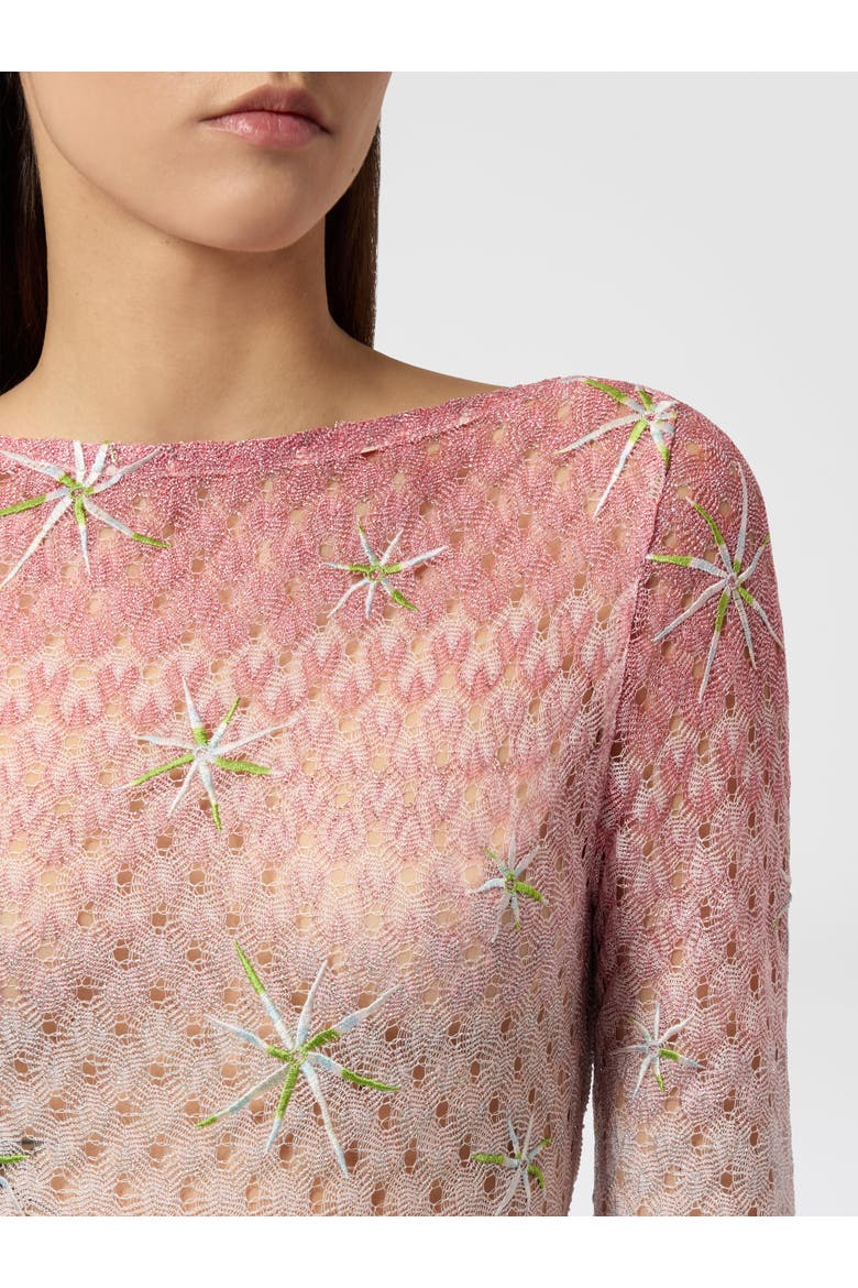 Long Cover-up Dress In Lamé Viscose With Dégradé Spiderweb Motif And Embroidery, Alternate, color, Multicoloured