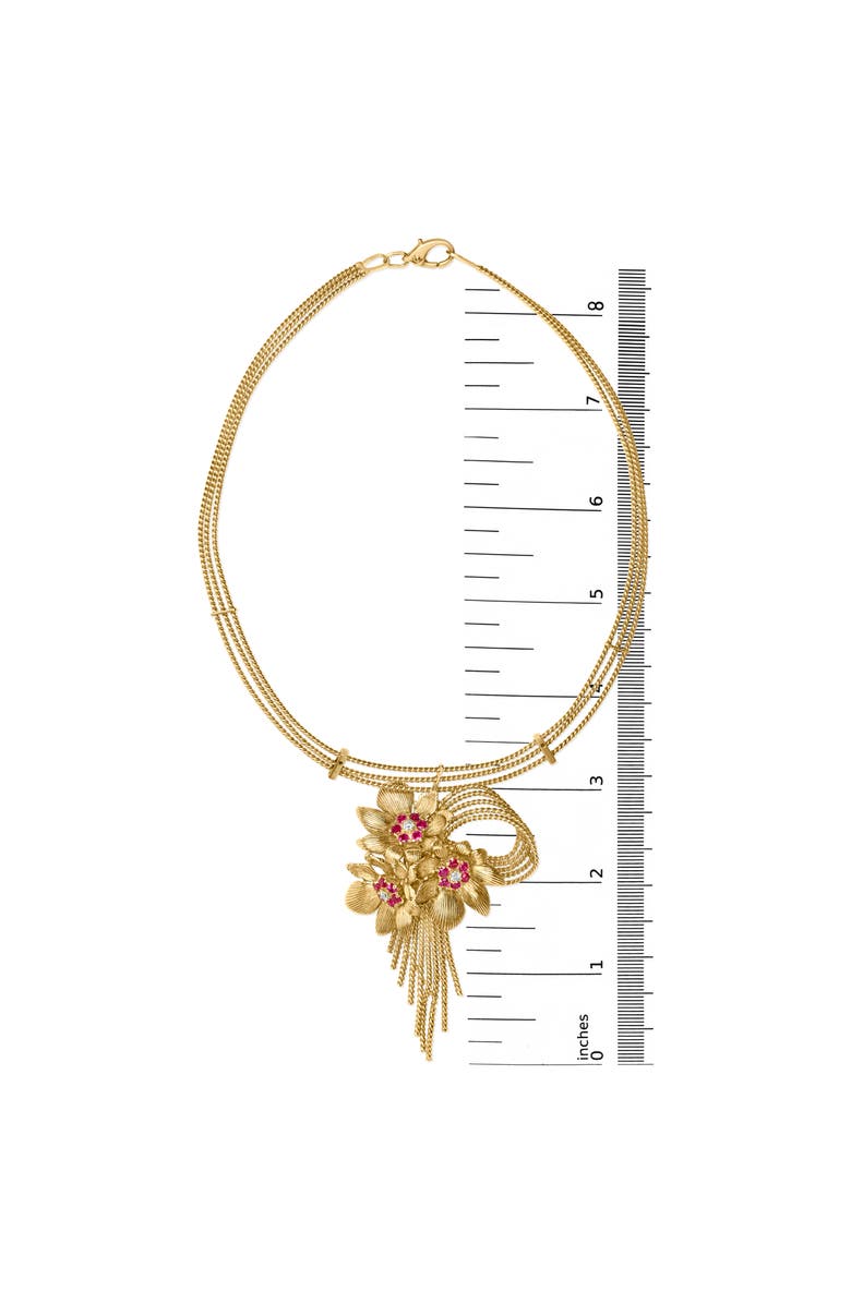 Haus of Brilliance 18K Gold Diamond & Ruby Floral Cascade Statement Necklace, Alternate, color, Yellow
