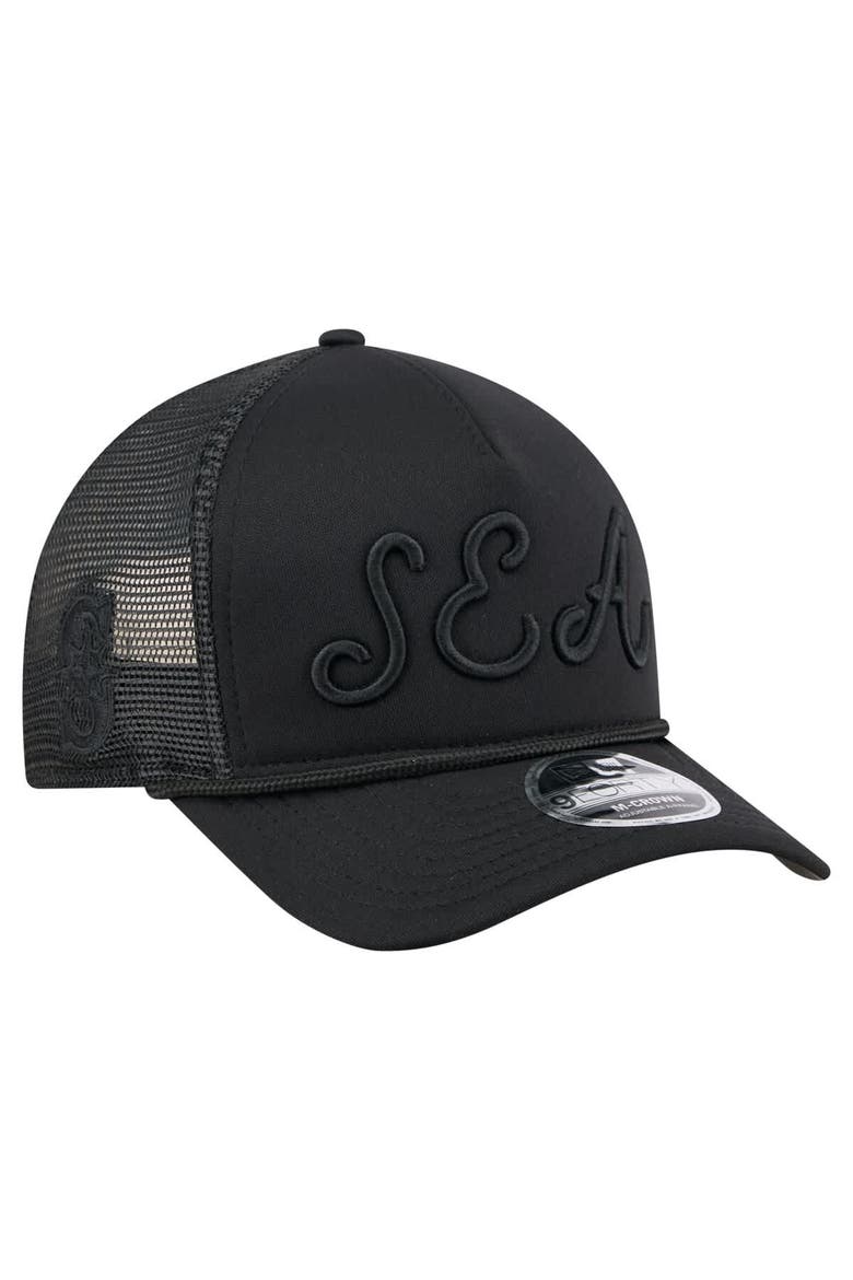 Men's New Era Black Seattle Mariners City Initial 9FORTY A-Frame M-Crown Adjustable Trucker Hat, Alternate, color, Black
