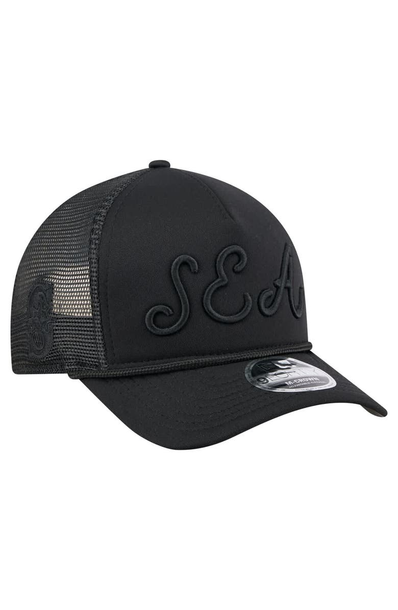 New Era Men's New Era Black Seattle Mariners City Initial 9FORTY A-Frame M-Crown Adjustable Trucker Hat, Alternate, color, Black