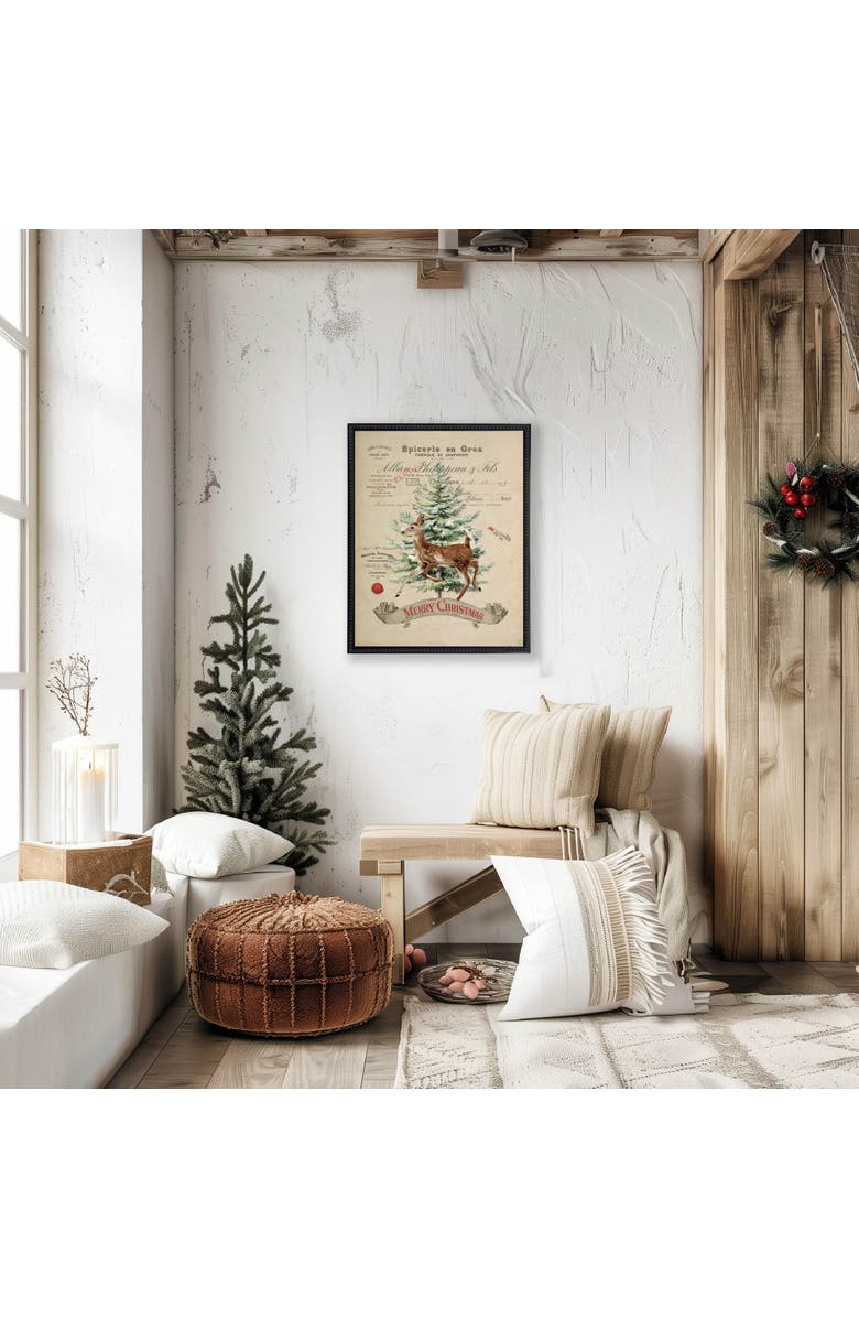 Antique Curiosities Vintage Painting of Deer and Tree on a distressed bookplate background, Alternate, color, Beige