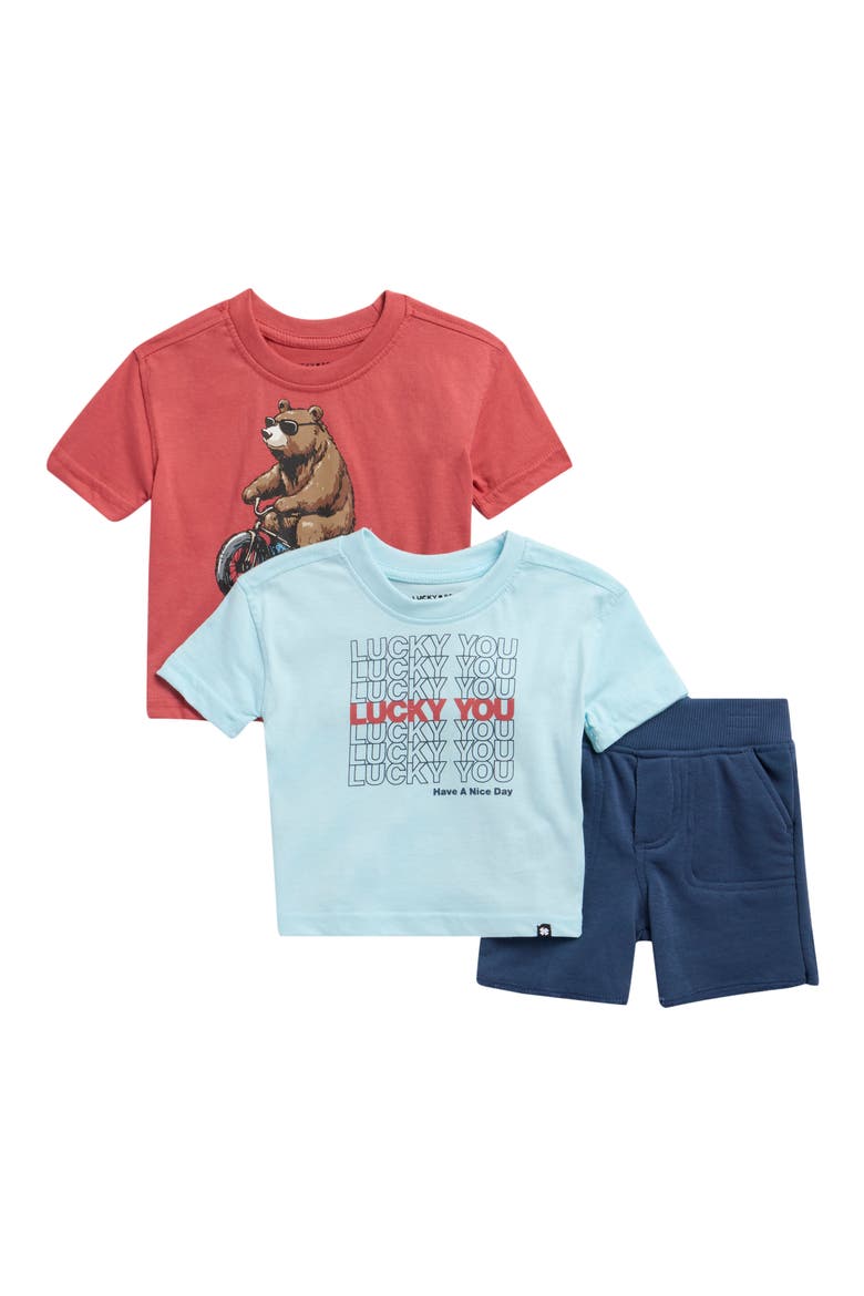 Graphic T-Shirt & Shorts 3-Piece Set, Main, color, BLUE MULTI