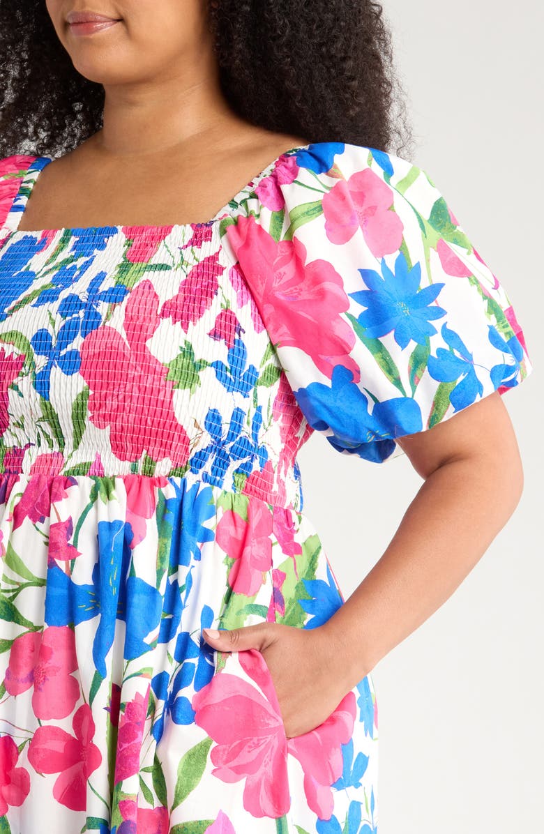 SUGARLIPS Liran Floral Maray Smocked Cotton Midi Dress, Alternate, color, Pink/ Blue