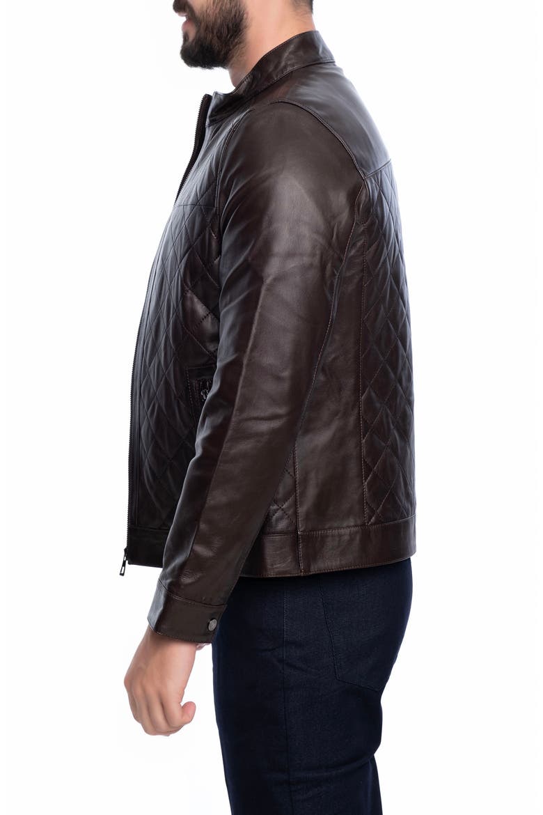 Leola Diamond Quilted Leather Jacket, Alternate, color, DARK BROWN