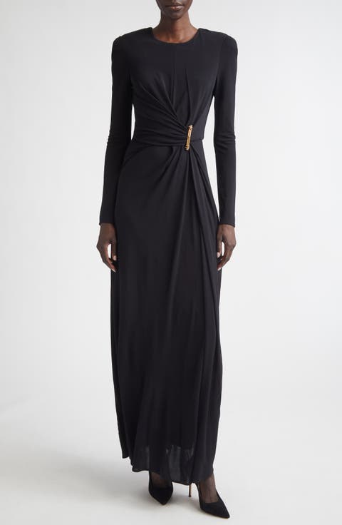 Dominique Long Sleeve Matte Crepe Jersey Gown
