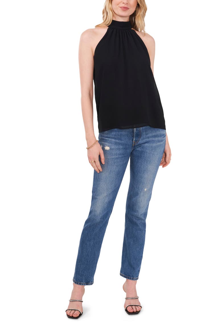 Gathered Halter Neck Top, Alternate, color, RICH BLACK