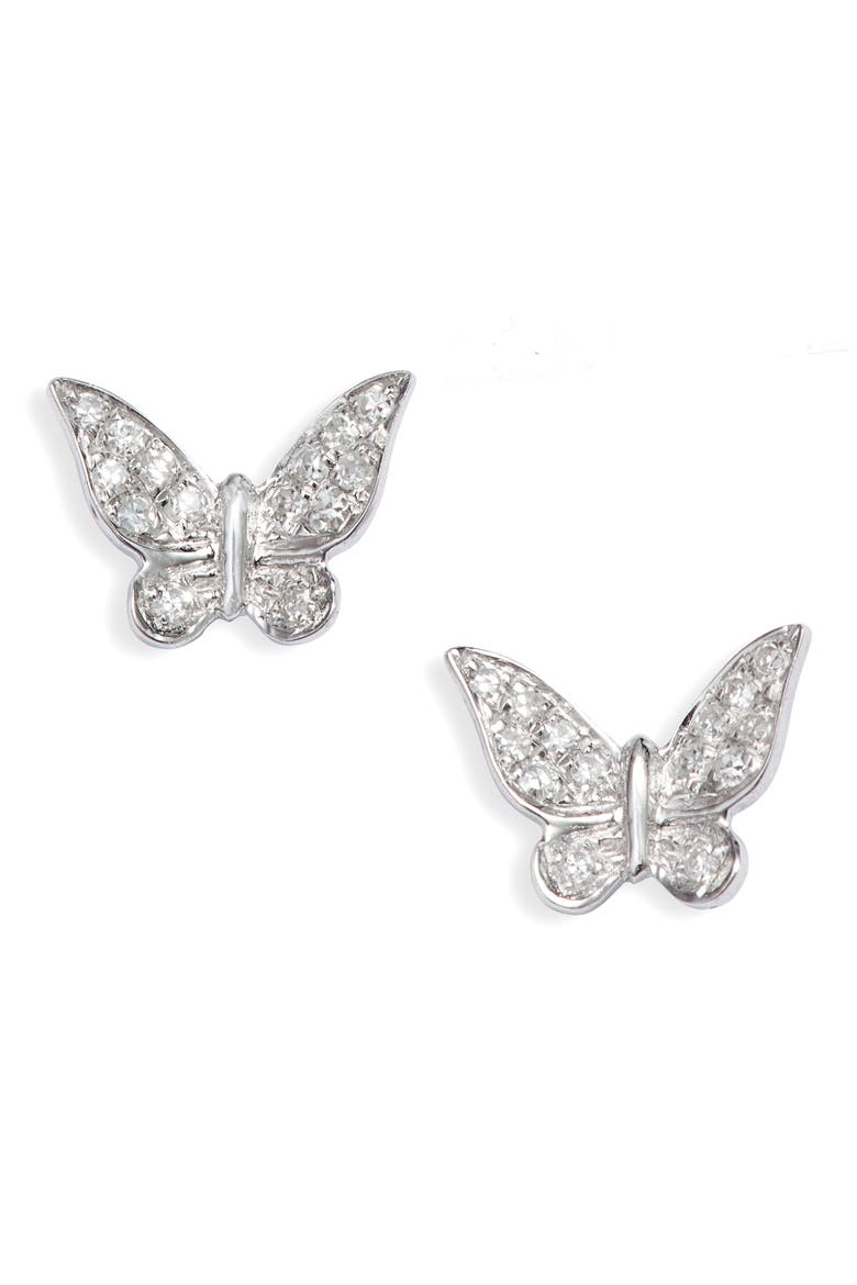 Butterfly Diamond Stud Earrings, Main, color, WHITE