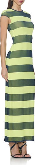 Cody Print Cap Sleeve Mesh Maxi Dress