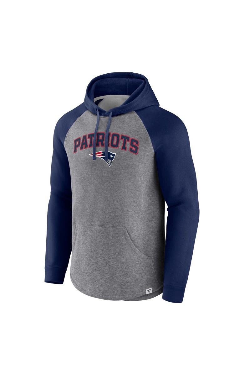 FANATICS Men's Fanatics Branded Heathered Gray/Navy New England Patriots By Design Raglan Pullover Hoodie, Alternate, color, 