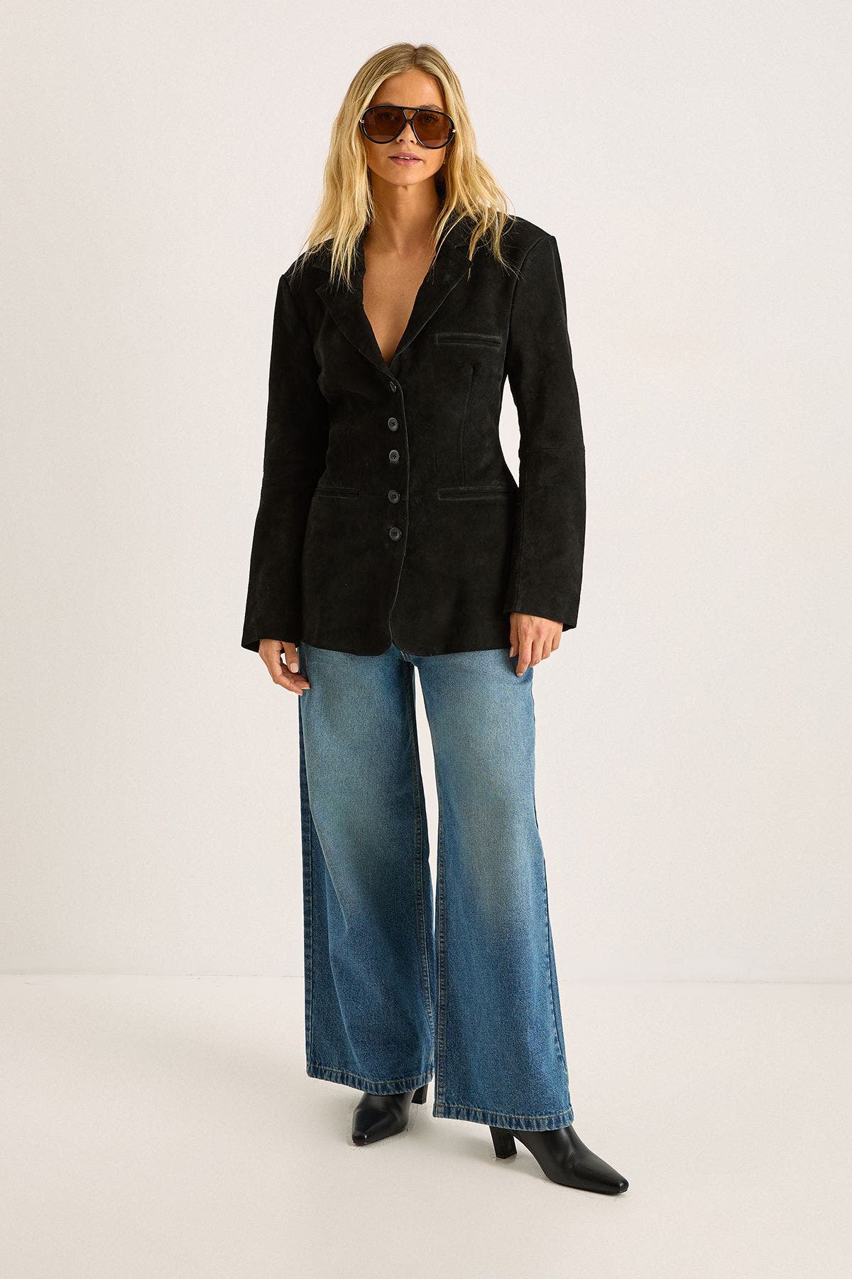 Real Suede Cinched Waist Blazer - image 2